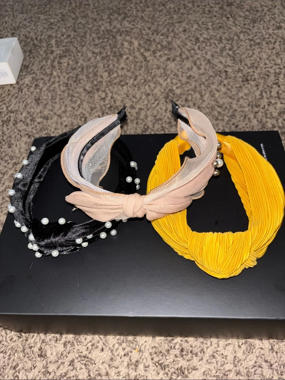 3-Pack Women’s Knotted Headband Set with Pearl Accent - Black, Beige, Yellow